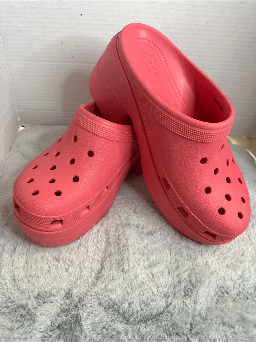 CROCS Platform Clog Mules in Coral Pink